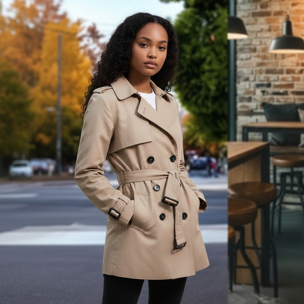 Zara Basic Short Belted Double Breasted Trench Co… - image 5